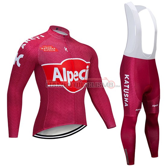 Abbigliamento Ciclismo Katusha Alpecin Manica Lunga 2019 Rosso